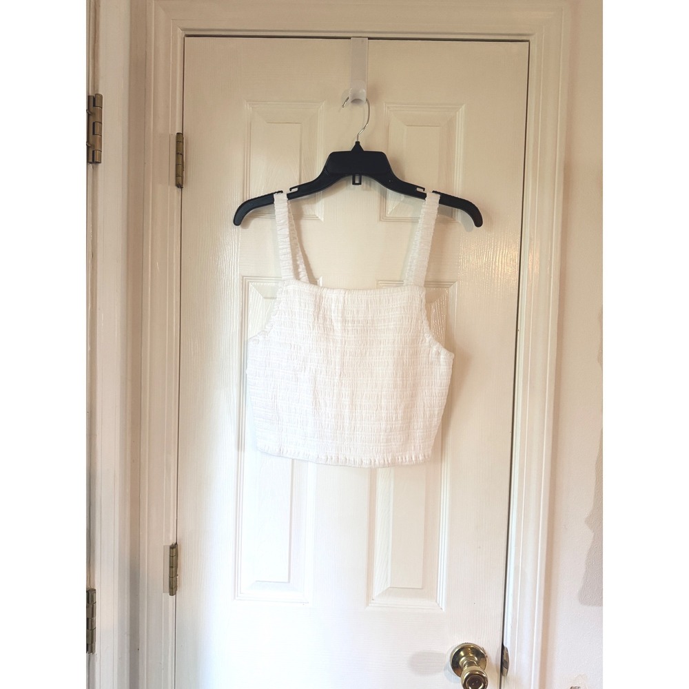 Marine Layer Lila Smocked Tank Top White Square Neck Cropped Cotton Size Large - Picture 3 of 5
